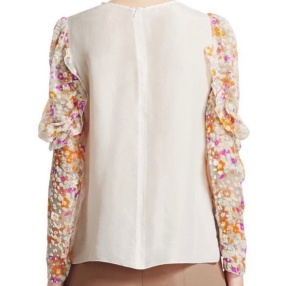 SEE BY CHLOÉ • Multicolor Floral Velvet Burnout Ruffle Long Sleeve Silk Blouse - Picture 15 of 16